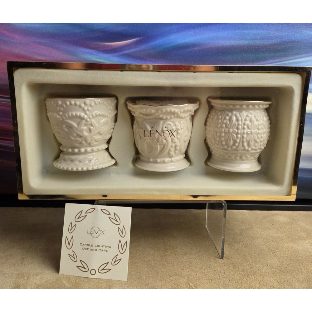 LENOX Beaded Tealights - Set of 3, Porcelain, Unique, Vintage, w/ Original Box